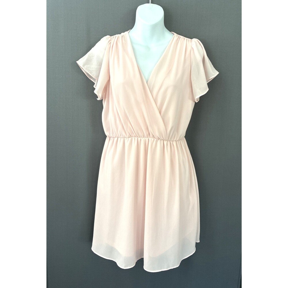 Forever 21 Romantic Chiffon Mini Dress Medium Pastel Pink Peach Fairy Cottage